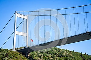 Turkish flag on the second Bosphorus Bridge also called faith sultan mehmet koprusu bridge