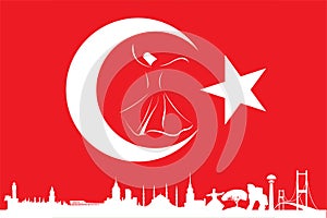 Turkish flag and silhouette landmarks