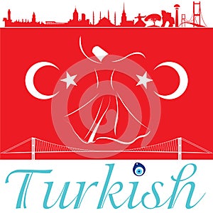 Turkish flag and silhouette landmarks