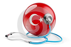 Turkish flag with stethoscope. Health care in Turkey concept, 3D rendering