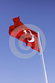 Turkish flag under the blue sky