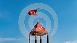 Turkish flag waving at blue sky