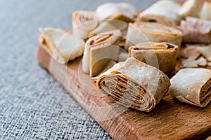 Turkish Food From Artvin called Silor / Rolled and Fried phyllo.