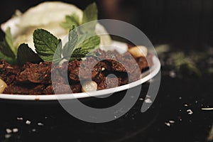 Turkish food, cigkofte, steak a la turca or chee kofta photo