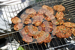 Turkish food, kofte on grill photo