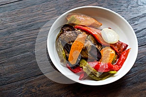 Turkish Food Style Fried Vegetables, Red Pepper, Aubergine, Carrot, Hot Pepper and Onions / Sebze Kizartma.