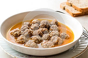 Turkish food Sulu Kofte / Juicy Meatballs Soup with Bread