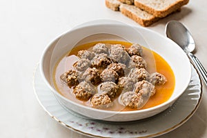 Turkish food Sulu Kofte / Juicy Meatballs Soup with Bread