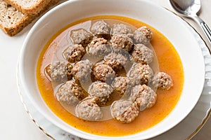 Turkish food Sulu Kofte / Juicy Meatballs Soup with Bread