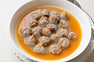 Turkish food Sulu Kofte / Juicy Meatballs Soup with Bread