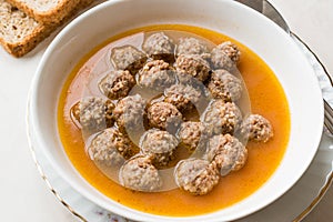 Turkish food Sulu Kofte / Juicy Meatballs Soup with Bread