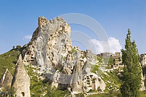 Turkish fortress cave Uchisar Cappadocia