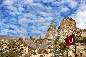 Turkish fortress Uchisar, Goreme landscape in Cappadocia, Turkey