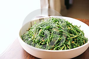 Turkish and Greek appetizers, sea cow pea with olive oil (salicornia or glasswort), Mediterranean meze