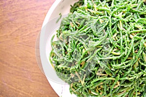 Turkish and Greek appetizers, sea cow pea with olive oil (salicornia or glasswort), Mediterranean meze