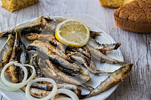 Turkish Hamsi Tava with cornbread / Fried Anchovies