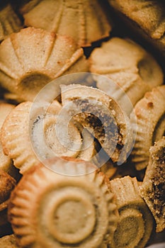 Turkish Hatay semolina cookies with walnut filling , date, figs