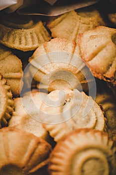 Turkish Hatay semolina cookies with walnut filling and figs, close-up photo