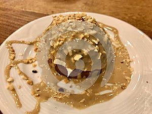 Turkish Hayrabolu Cheese Dessert with Tahini / Tahin Sauce and Hazelnut Powder