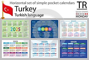 Turkish horizontal set of pocket calendar for 2025. Week starts Monday