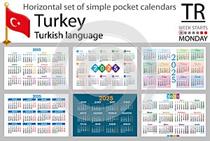 Turkish horizontal set of pocket calendar for 2025. Week starts Monday