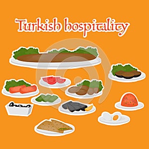 Turkish hospitality Common main and side dishes, desserts. Traditional food of Turkish cuisine.