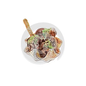 Turkish ice cream Dondurma, watercolor illustration