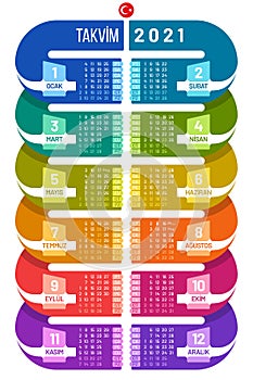 Turkish Infographic Poster Calendar 2021 Vector Design