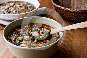 Turkish Kara Lahana corbasi / Black Cabbage or Kale Soup.