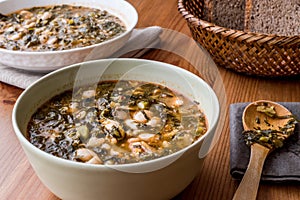 Turkish Kara Lahana corbasi / Black Cabbage or Kale Soup.