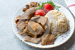 Turkish Kebab Doner with Rice Pilav Pilaf and Salad / Tofu Meat Food. photo