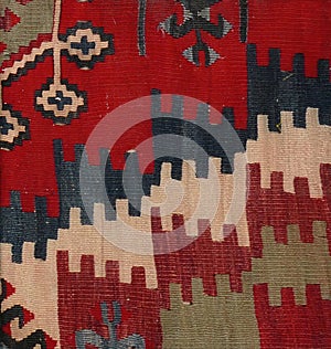 Turkish kilim with natural colors in traditional patterns photo
