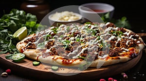 Turkish Lahmacun close-up. Generative AI.