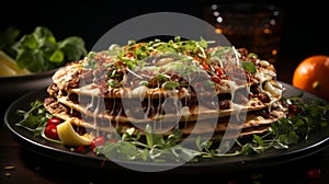 Turkish Lahmacun close-up. Generative AI.