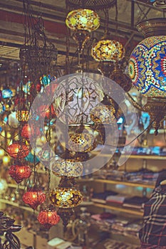 Turkish lamps with colourful geometric patterns