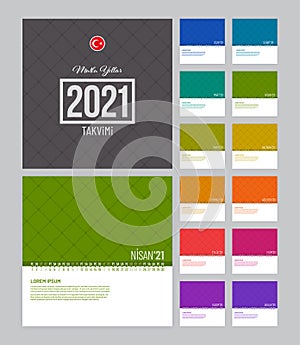 Turkish Linear Calendar 2021 Vector Design