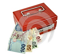 Turkish lira in moneybox photo