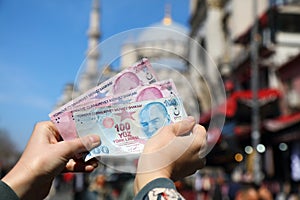 Turkish lira paper money banknotes photo