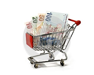Turkish lira in shopping trolley