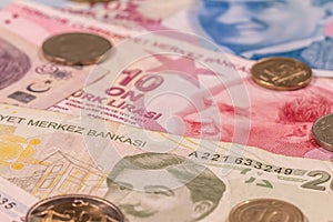Turečtina líra. skúsiť bankovky a mince 