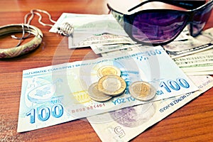 Turkish liras and sunglasses