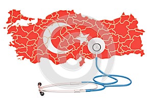 Turkish map with stethoscope, national health care concept, 3D r