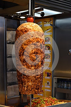 Turkish meat kebab at a street cafe