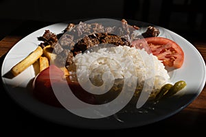 Turkish meat with rice Kavurmali pilav in Turkish photo