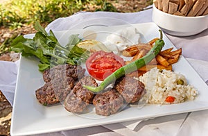 Turkish meatballs and garnish