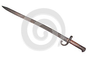 Turkish military yataghan bayonet from 18th century. Isolated.