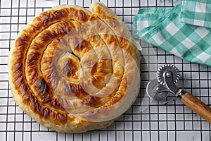 Turkish Name: Ispanakli Kol Boregi, Bosnak boregi. Handmade pastry with spinach filling