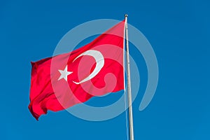 Turkish national flag at blue-blue sky