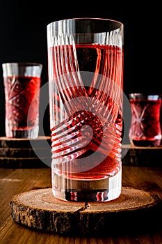 Turkish Ottoman Drink Rose sherbet or Cranberry Serbet in crystal glass