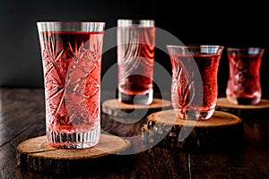 Turkish Ottoman Drink Rose sherbet or Cranberry Serbet in crystal glass